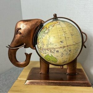 Elephant Earth Globe Revolving Metal Base Wildlife Jungle Decor 10x3.5x7.75”